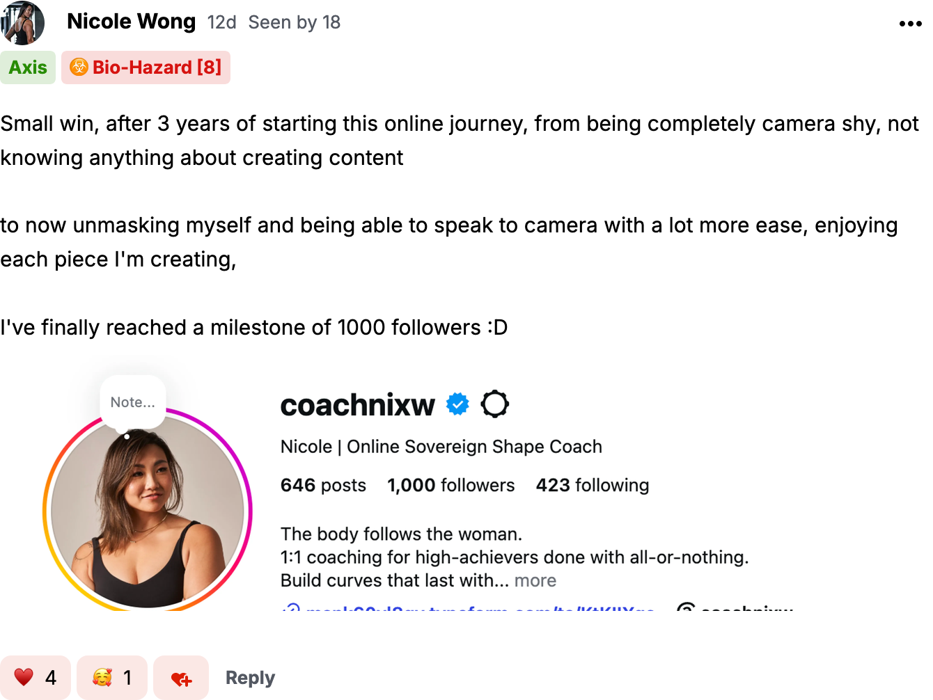 Reached 1,000 followers milestone